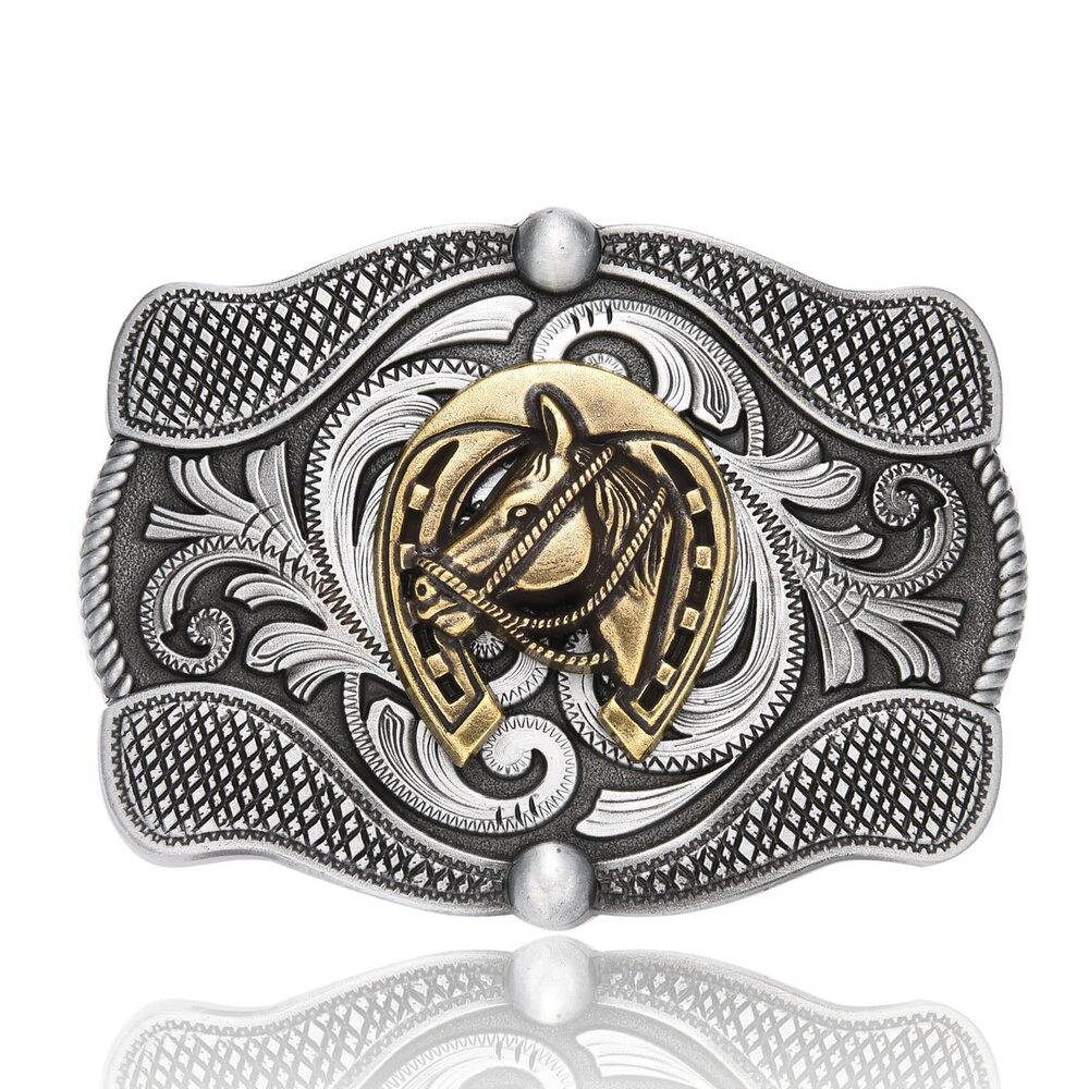 2402 Horse Shoe Western Belt Buckle , Cowboy Horseshoe Belt Buckles, Floral
